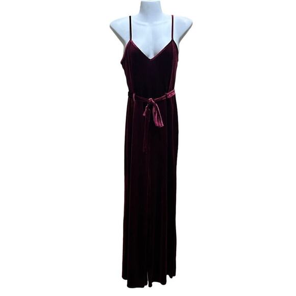 Forever 21 Jumpsuit M Burgundy Red Velvet Strappy Pants Belted Witchygoth Girly - Picture 1 of 7
